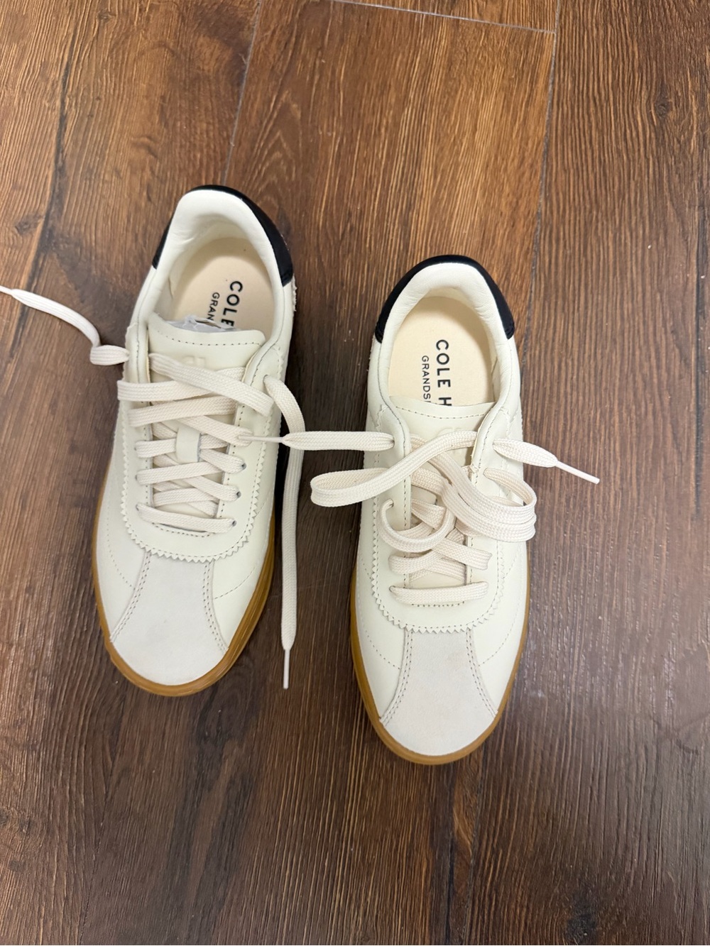 Cole Haan Off-White Leather Sneakers with Light Gray Trim